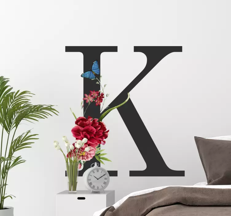 peony initials flower wall sticker - TenStickers