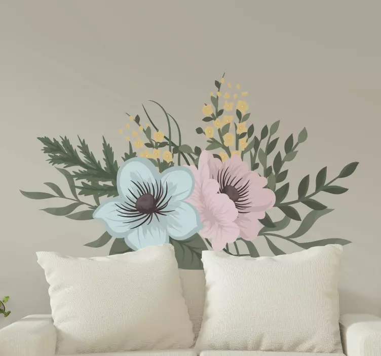 Peony watercolour blossom flower wall decal - TenStickers