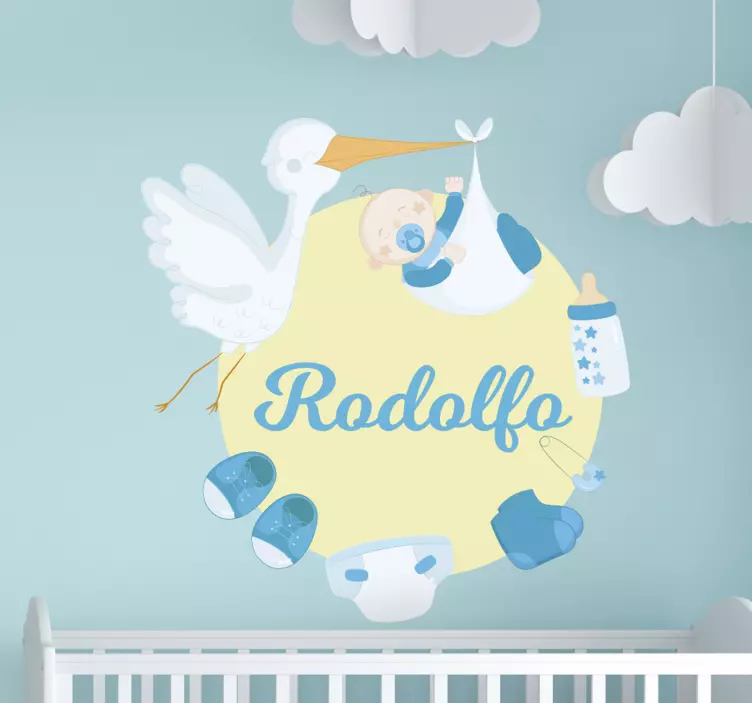 Personalizable  with stork nursery wall sticker - TenStickers