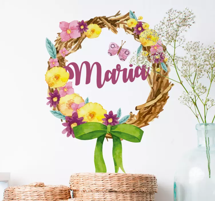 Personalized Floral Name Wreath wall sticker - TenStickers