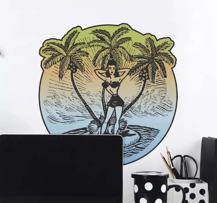 Pin Up Beach Girl Decal - TenStickers