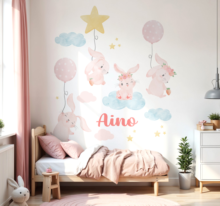 Pink balloons with bunnies wall decal - TenStickers