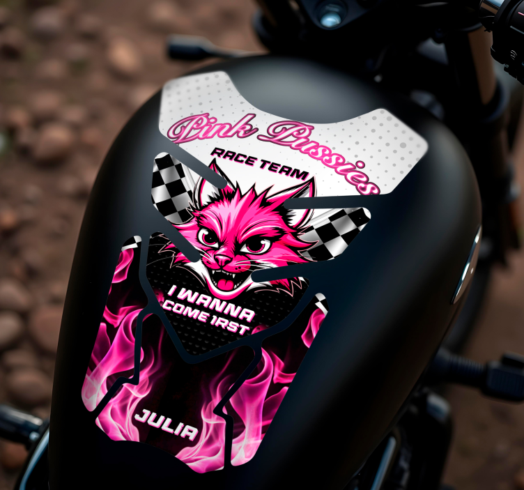 Pink cat motorcycle decal - TenStickers