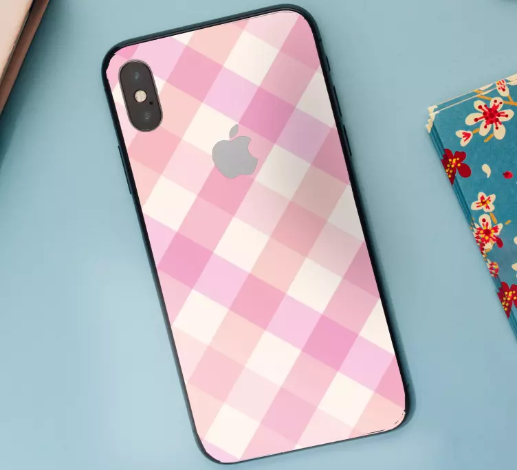 Pink checked pattern iPhone sticker - TenStickers