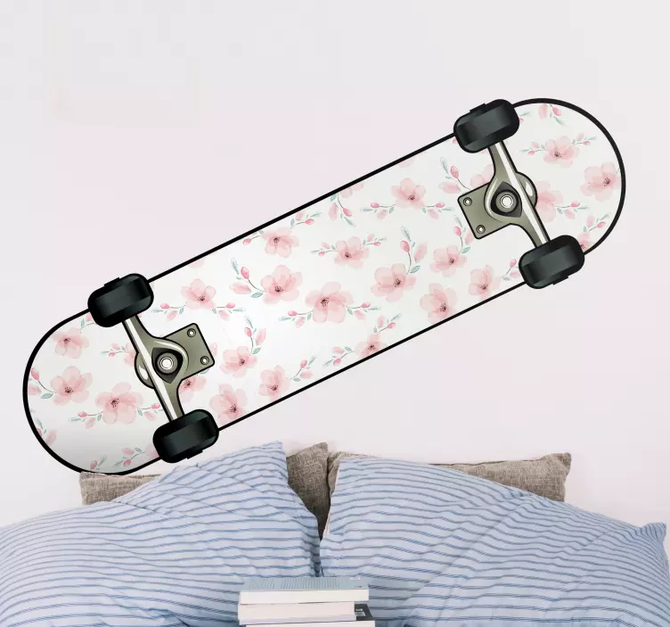 Pink Cherry blossoms skateboard wall decal - TenStickers