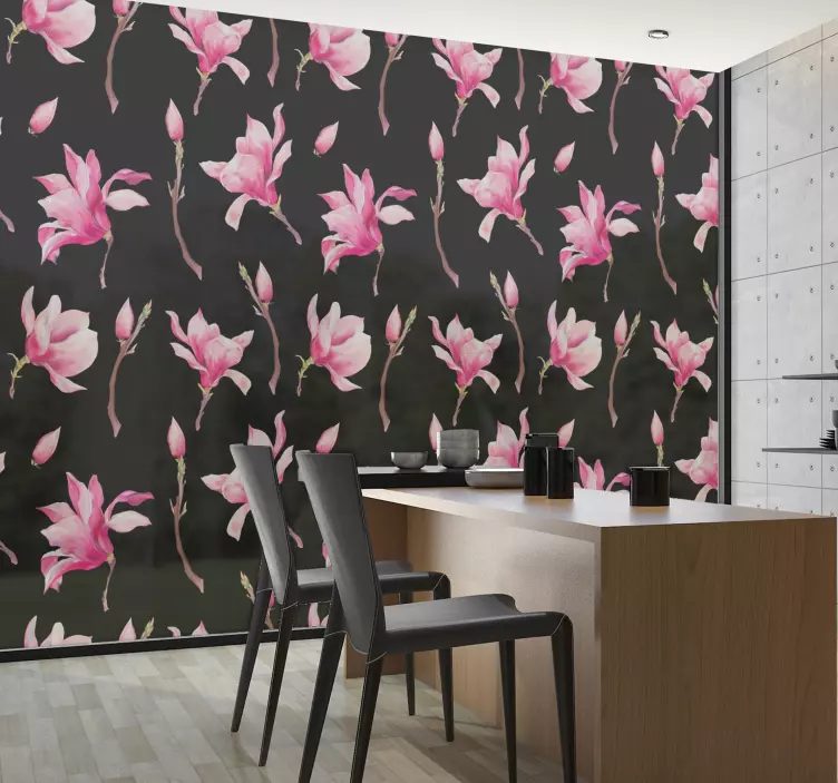 Pink floral pattern kitchen wall sticker - TenStickers
