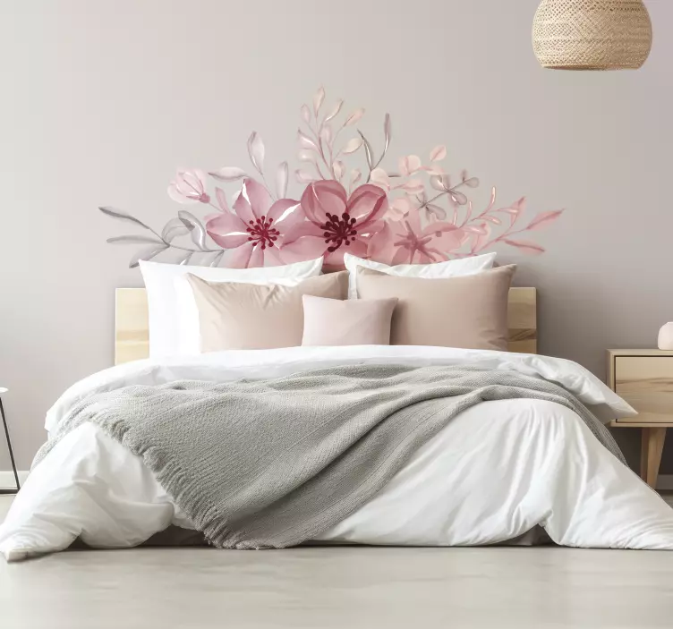 Pink flowers bedroom wall decal - TenStickers