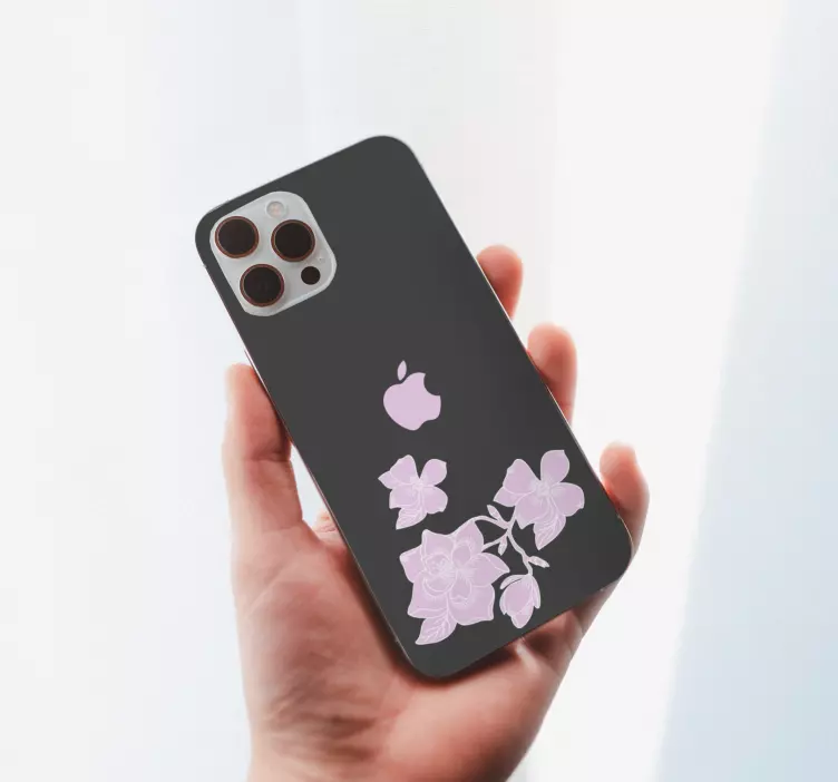 Pink magnolia flowers and leaves iPhone decal - TenStickers