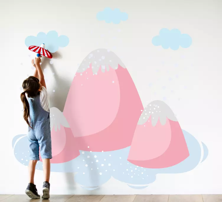 Pink mountains with rain drops vinyl decal - TenStickers