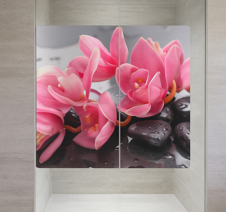 Pink orchids on stones wall decal for bathroom - TenStickers
