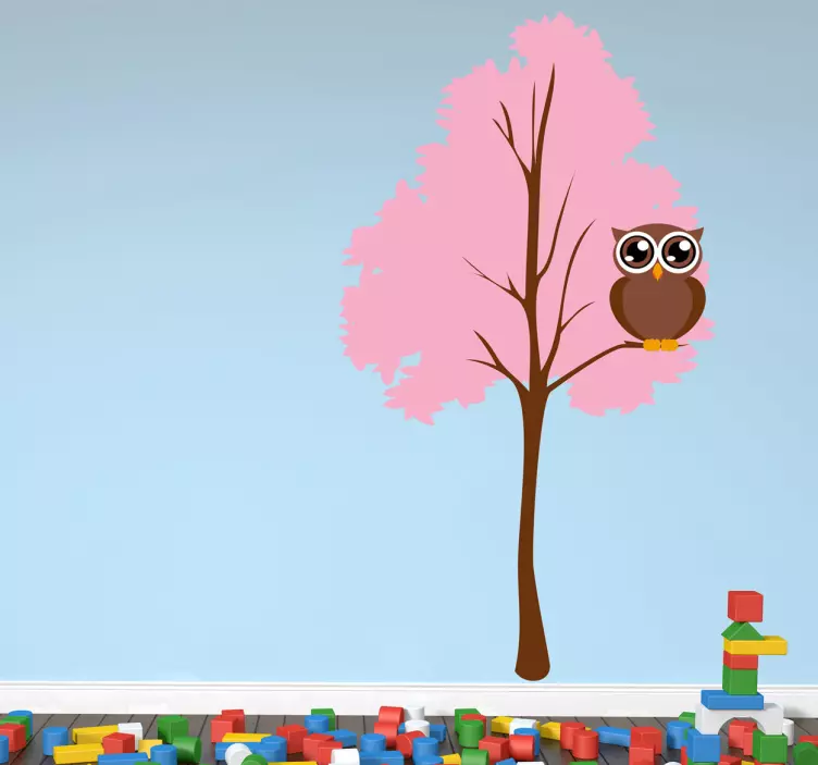 Pink Tree and an Owl Kids Sticker - TenStickers