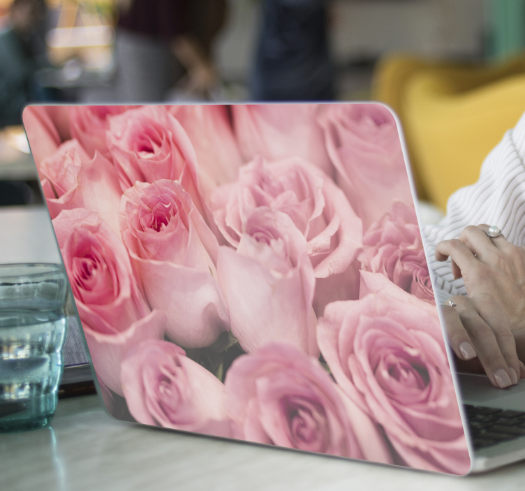Pink with roses laptop sticker - TenStickers