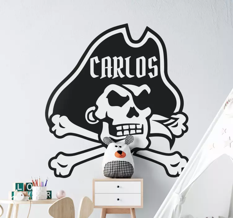 Pirate skull with name illustration decal - TenStickers