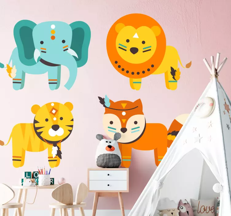 Ethnic animal characters wall stickers for kids - TenStickers