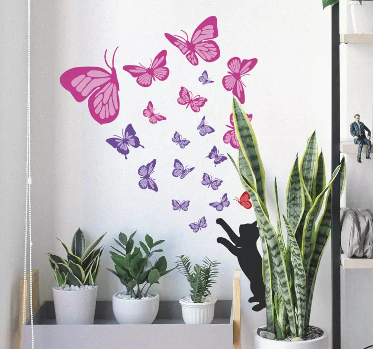 Playful Cat Butterflies wall sticker - TenStickers