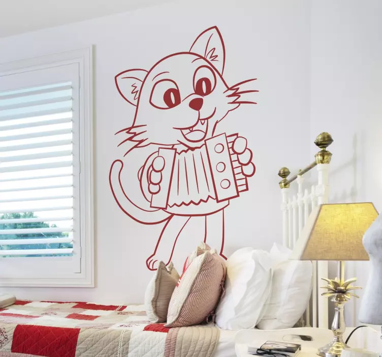Playful Cat with Accordion wall sticker - TenStickers