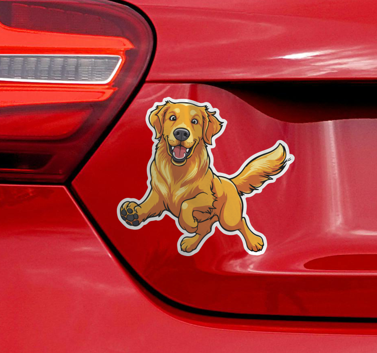 Playful golden retriever car decal - TenStickers