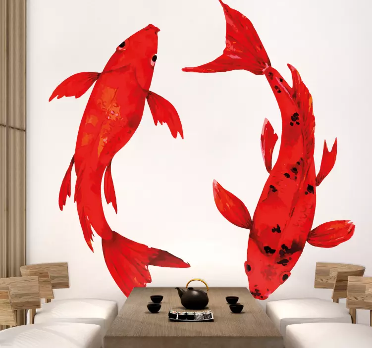 Playful Red Koi fish wall sticker - TenStickers