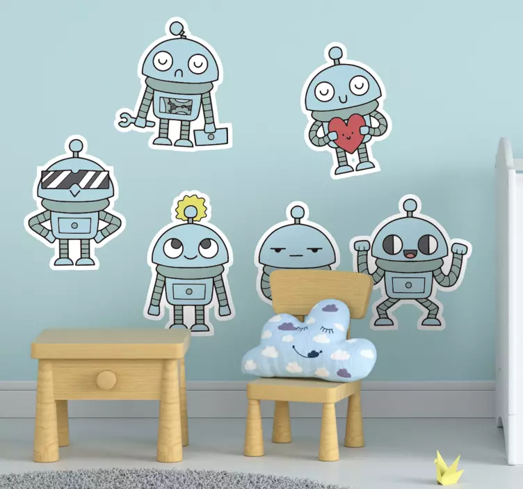 Playful Robot Characters wall stickers for kids - TenStickers