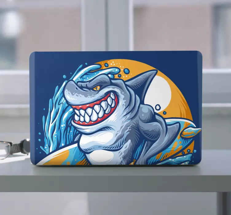 Laptop skin surfing shark - TenStickers