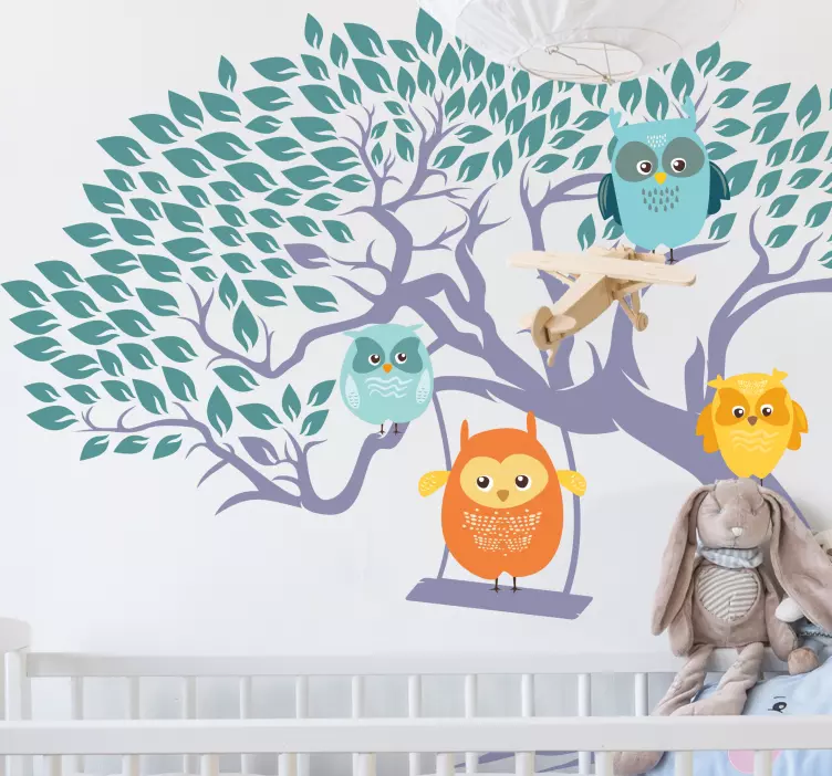 Owls on tree playing nursery wall decal - TenStickers
