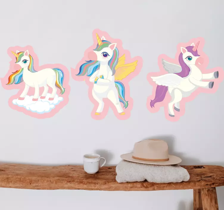 Playful Unicorn Trio wall stickers for kids - TenStickers