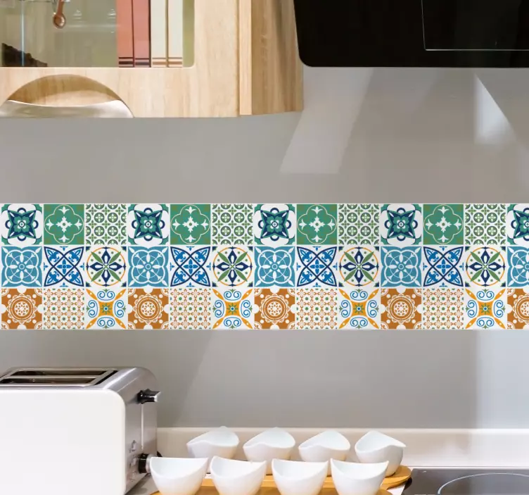 Porcelain tiles mix design border vinyl sticker - TenStickers