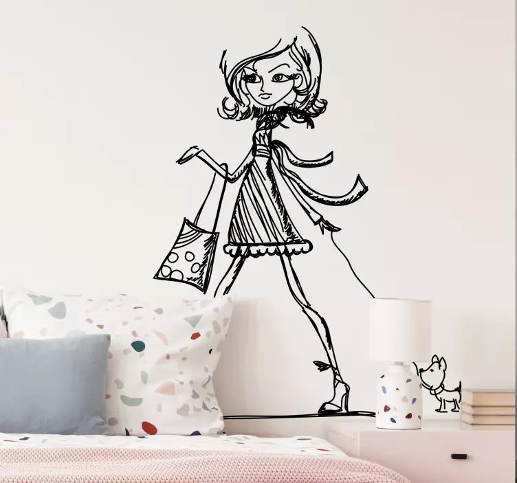 Posh Girl Sketch Wall Sticker - TenStickers
