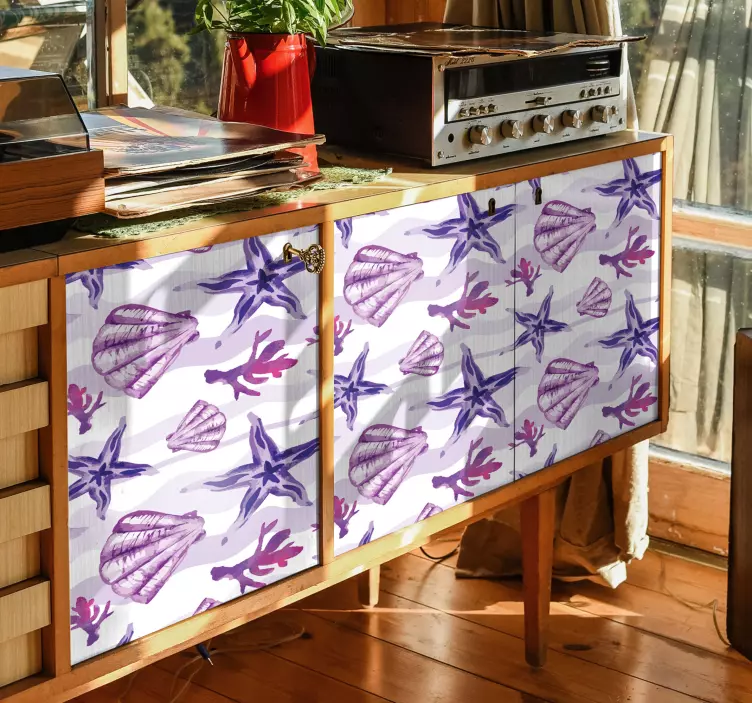 Purple seashell and starfish  furniture decal - TenStickers