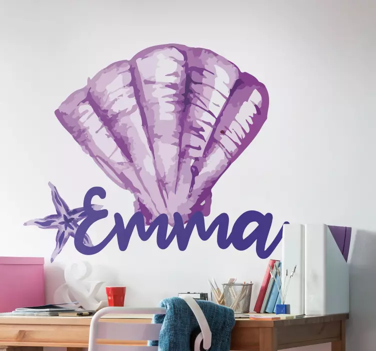 Purple seashell and starfish personalized decal - TenStickers