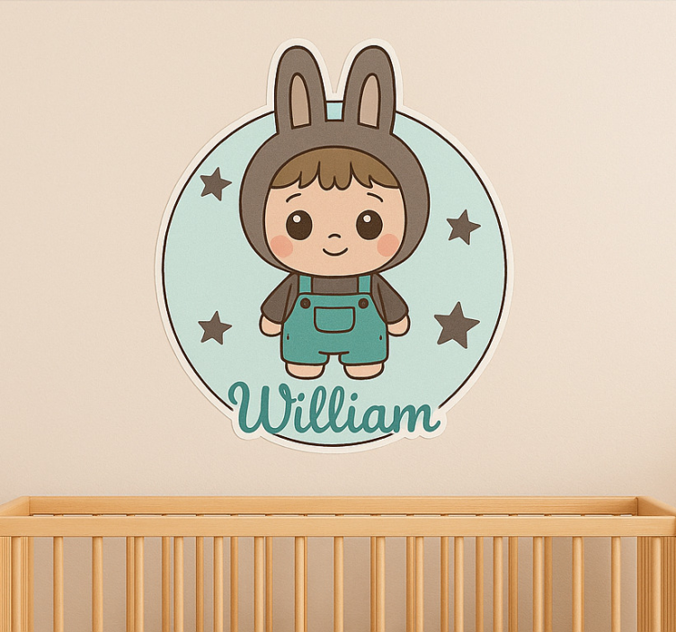 Rabbit doll with name illustration wall art - TenStickers