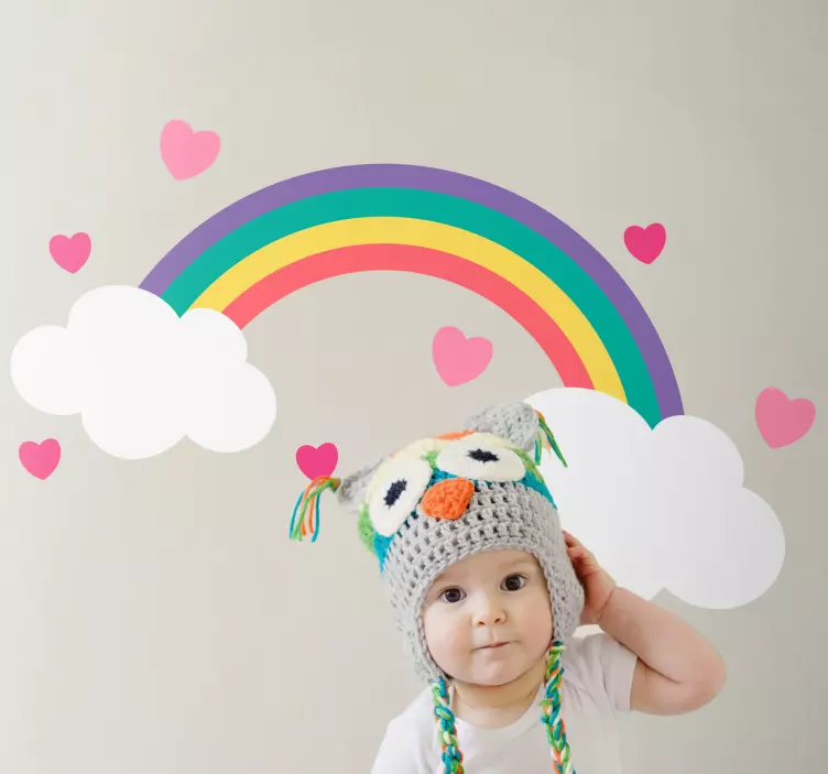 Rainbow with hearts around  cartoon vinyl decal - TenStickers