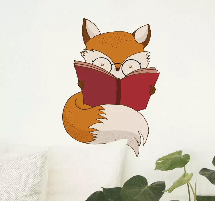 Reading fox character wall sticker - TenStickers