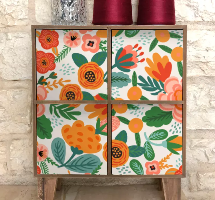 Red and orange folk style  furniture decal - TenStickers