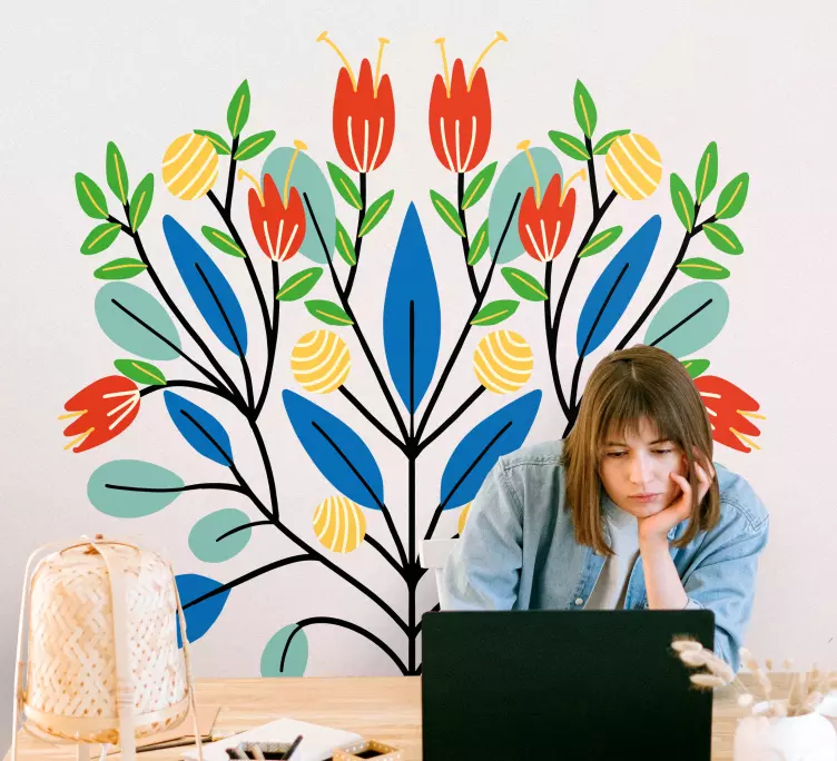 Red and yellow Polish flowers wall sticker - TenStickers