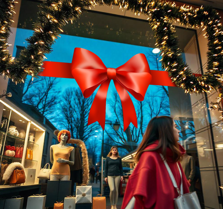 red gift bow window decal for business - TenStickers