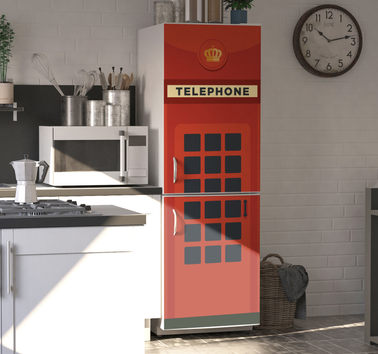 Red UK Telephone Box fridge decal - TenStickers