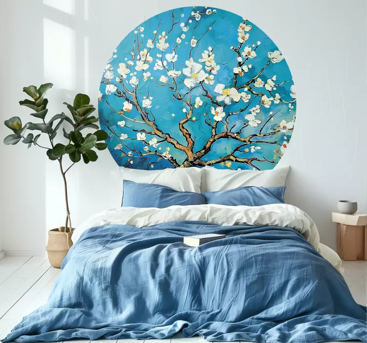 Round blue design of flowers bedroom wall decal - TenStickers