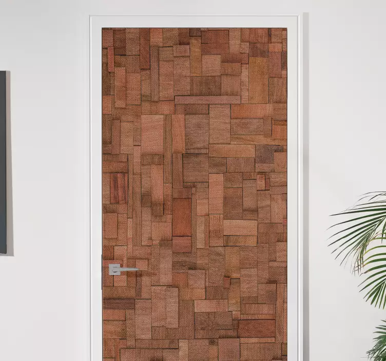 Rustic irregular wood bricks door sticker - TenStickers