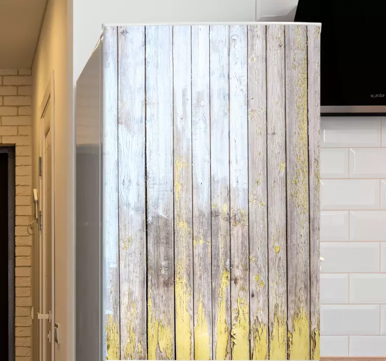 Rustic planks painted in white fridge decal - TenStickers