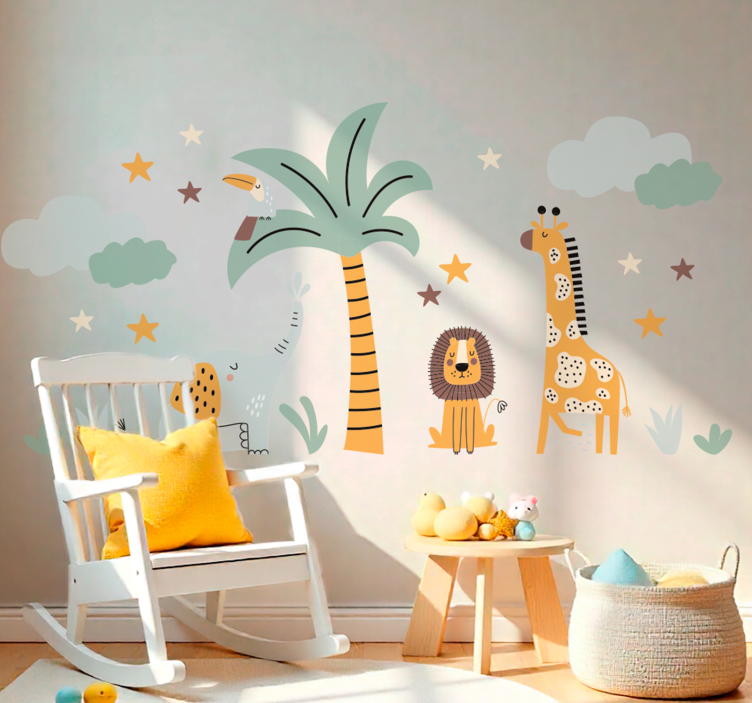 Safari animals and tree childrens' wall stickers - TenStickers