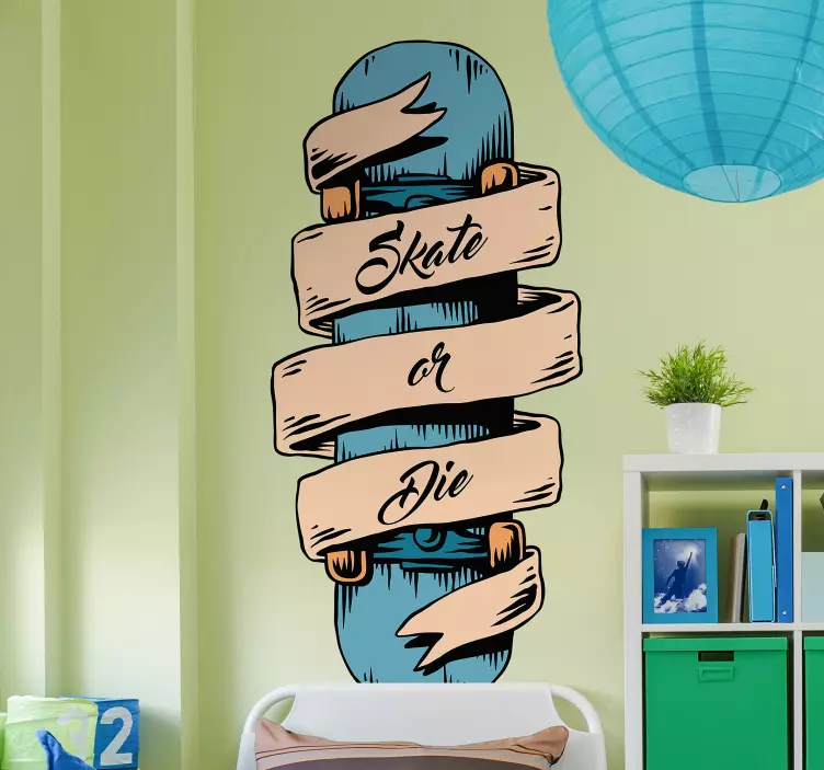 Skateboard With Banner wall sticker - TenStickers