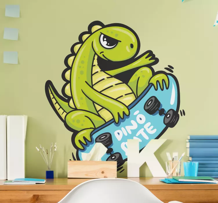 Skateboarding Dinosaur Character wall decal - TenStickers