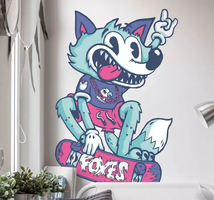 Skateboarding wolf cartoon wild animal decal - TenStickers