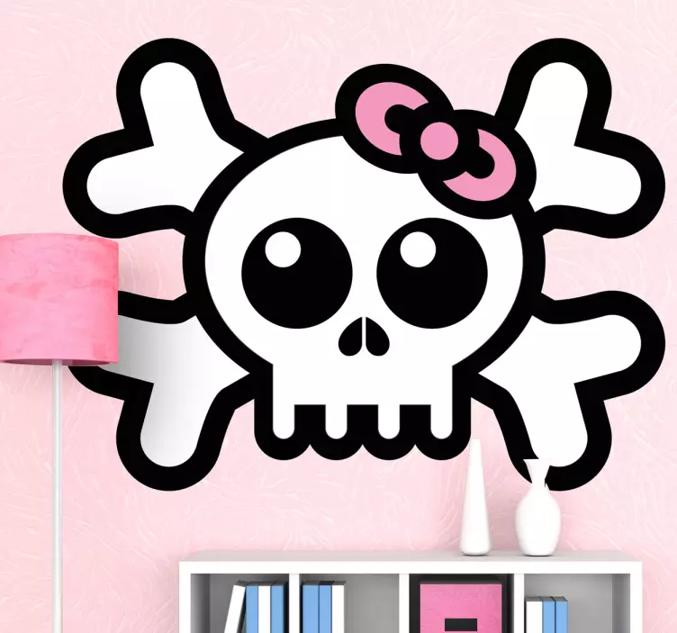 Skull with Hair Bow Wall Sticker - TenStickers