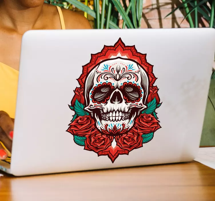 Skull with Roses laptop sticker - TenStickers