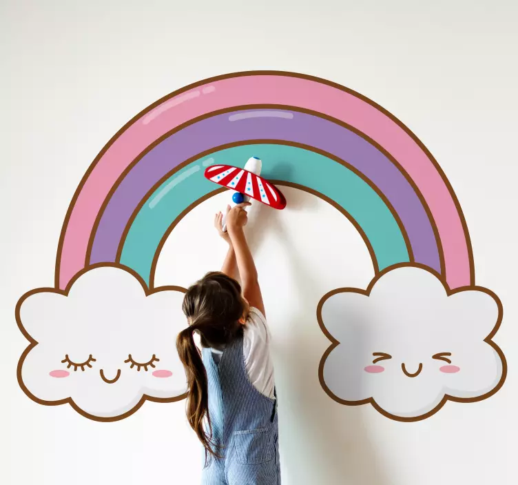 Sleeping cartoon rainbow clouds cartoon sticker - TenStickers
