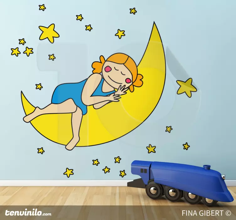 Sleeping girl On Moon wall stickers for kids - TenStickers