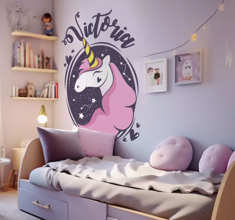 Smiling unicorn with name stickers children - TenStickers