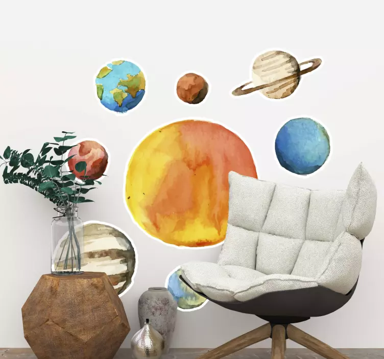 Solar system watercolour travel stickers - TenStickers